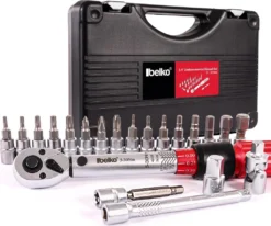 Belko Drehmomentschlüssel 1/4 Zoll, 5-30 Nm, ± 3% Fehlergenauigkeit, Ideal Für Fahrrad & Motorrad, Inkl. 3/8" Adapter, Innensechskant, Torx, Kreuzschlitz Bits, Verlängerung Uvm., 22 Tlg. SET