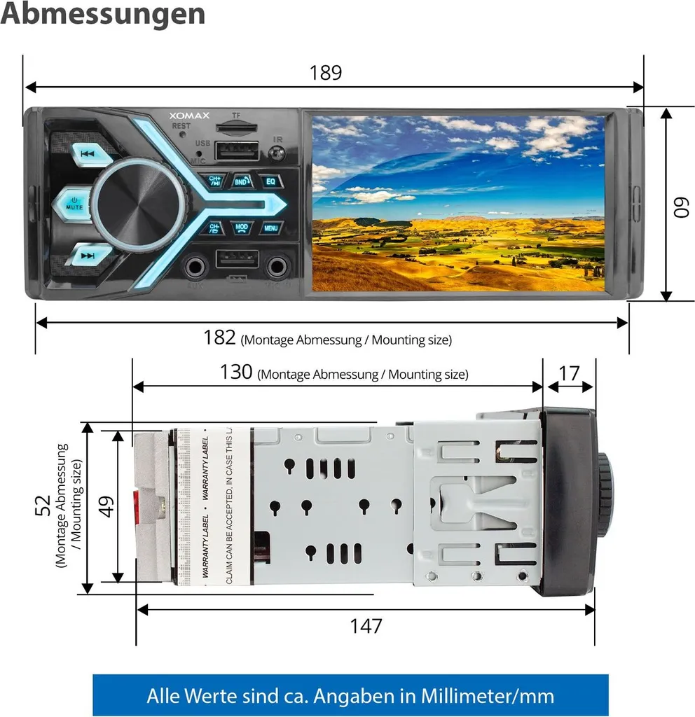 XOMAX XM-V426 Autoradio Mit 4 Zoll Touchscreen Bildschirm, Bluetooth, 2x USB, SD, AUX IN, 1 DIN 6 XOMAX XM-V426 Autoradio Mit 4 Zoll Touchscreen Bildschirm, Bluetooth, 2x USB, SD, AUX IN, 1 DIN - Image 6