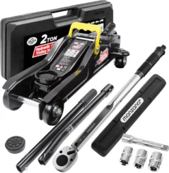 Deuba Reifenwechselset Hydraulischer Wagenheber 2t Inkl. Gummiauflage + Drehmomentschlüssel 6tlg. 1/2' 40-210Nm + Koffer