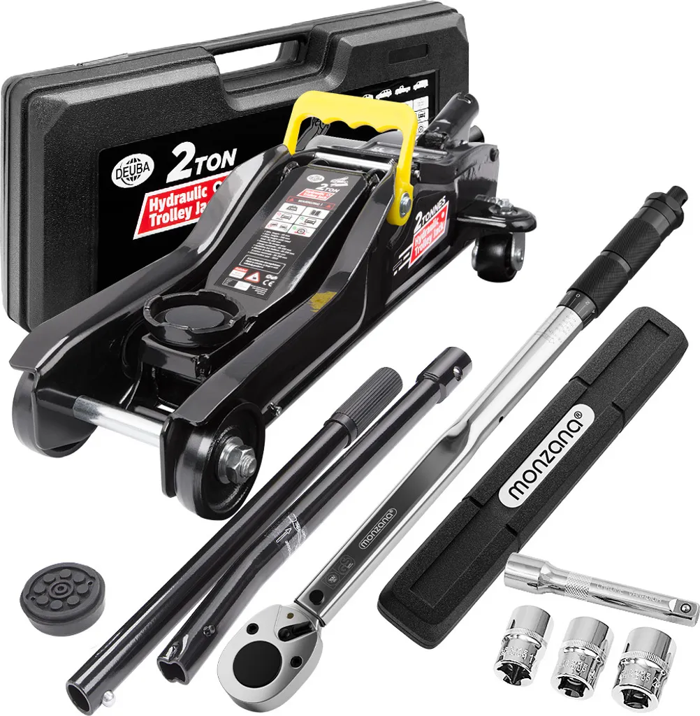 Deuba Reifenwechselset Hydraulischer Wagenheber 2t Inkl. Gummiauflage + Drehmomentschlüssel 6tlg. 1/2' 40-210Nm + Koffer 1 Deuba Reifenwechselset Hydraulischer Wagenheber 2t Inkl. Gummiauflage + Drehmomentschlüssel 6tlg. 1/2' 40-210Nm + Koffer