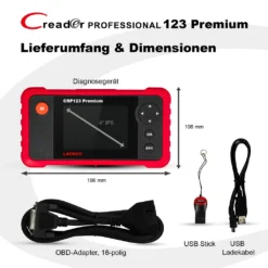 Das Creader Professional 123 Premium Ist Das Einsteigergerät Für Die PKW Diagnose, Welches Hauptsächlich Zum Testen Von Vier Hauptsystemen Entwickelt Wurde: Motor, Autogetriebe, Airbag (SRS) Und Antiblockiersystem (ABS). Es Verfügt über Leistungsstarke Diagnosefunktionen, Wie Z. B. Das Lesen Und Löschen Von DTCs Und Das Lesen Der Echtzeit-Datenströme. Es Kann Bei Allen OBD II, EOBD Fahrzeugen Mit 16-Pin Diagnosestecker Eingesetzt Werden. -Volkswagen Kenwood Verkaufe 72600901954ab10a62842653ad6fee4e