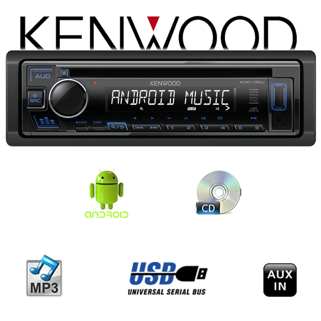 KENWOOD KDC-130UB CD USB MP3 Autoradio Blaue Tastenbeleuchtung Android AOA Flac 6 KENWOOD KDC-130UB CD USB MP3 Autoradio Blaue Tastenbeleuchtung Android AOA Flac - Image 6