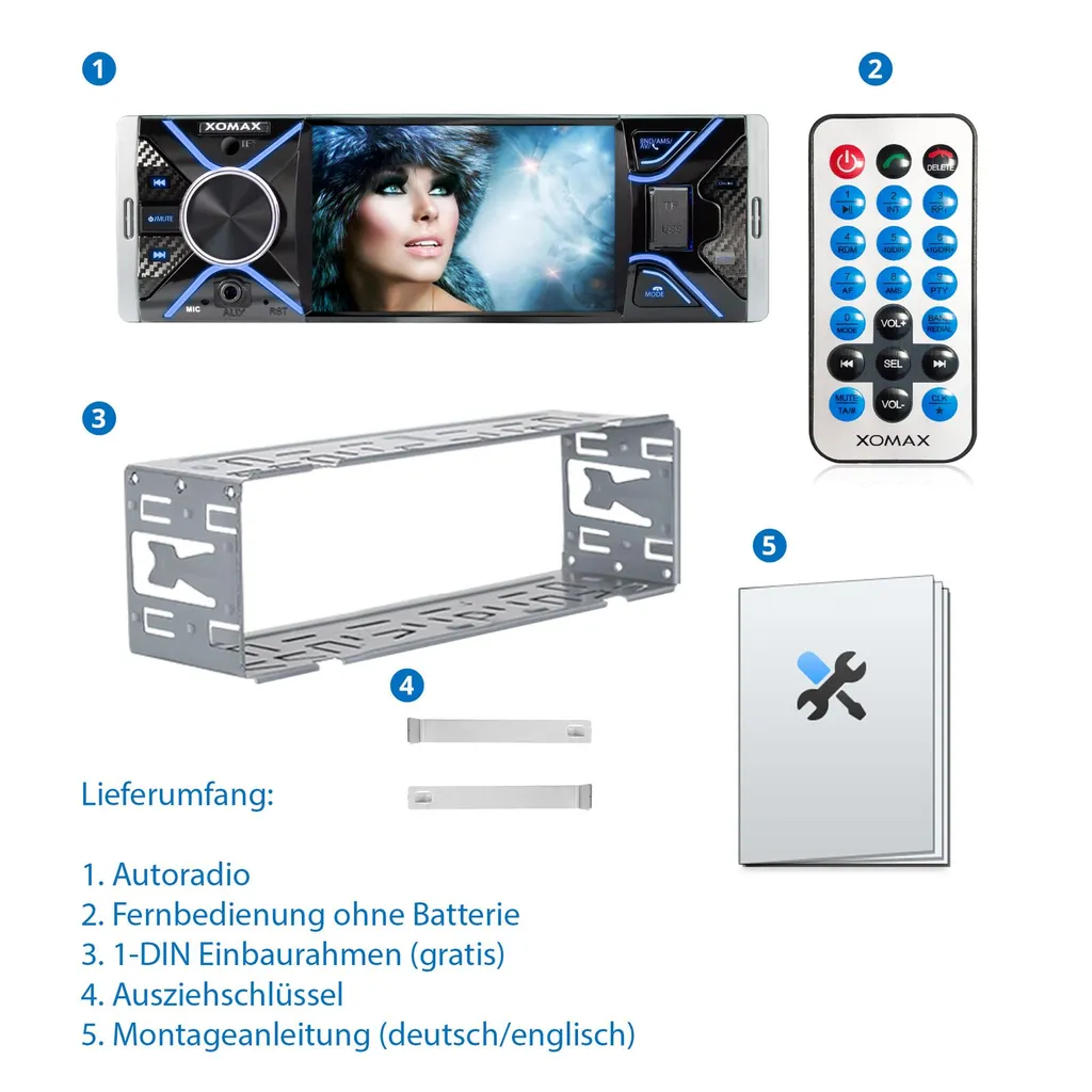 XOMAX XM-V417 Autoradio Mit 4 Zoll Touchscreen Bildschirm, Bluetooth Freisprecheinrichtung, USB SD, AUX, 1 DIN 4 XOMAX XM-V417 Autoradio Mit 4 Zoll Touchscreen Bildschirm, Bluetooth Freisprecheinrichtung, USB SD, AUX, 1 DIN - Image 4