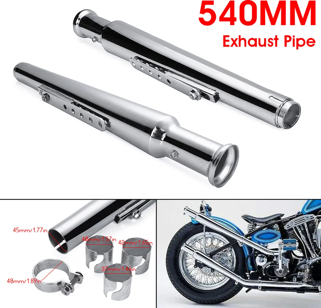 2x Universal Motorrad Auspuff Auspufftopf Schalldämpfer Endtopf + Halter 540mm 1 2x Universal Motorrad Auspuff Auspufftopf Schalldämpfer Endtopf + Halter 540mm