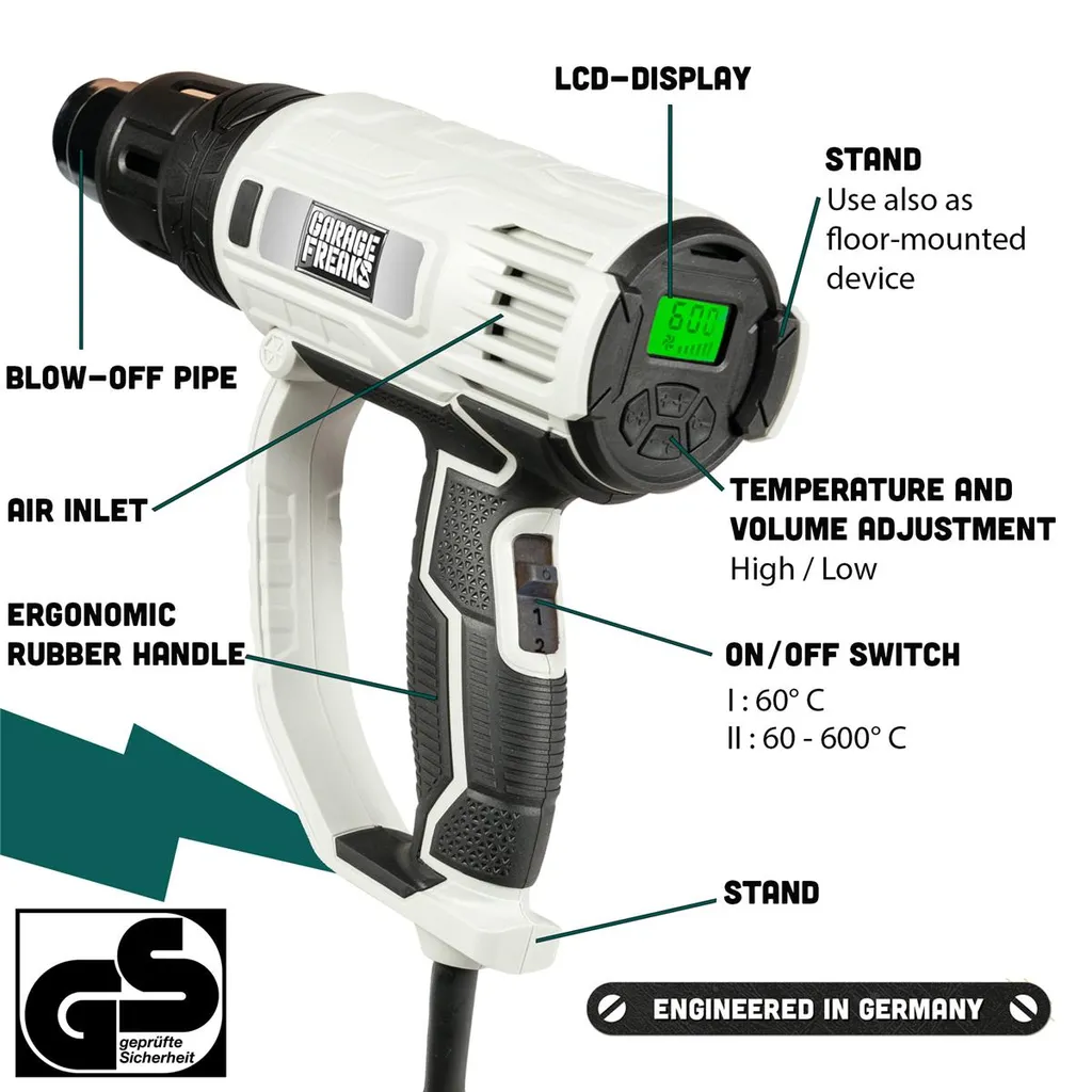 Garage Freaks Elektro Heissluftpistole Mit LCD Anzeige 5 M Kabel 600°C 2000 Watt 3 Garage Freaks Elektro Heissluftpistole Mit LCD Anzeige 5 M Kabel 600°C 2000 Watt - Image 3