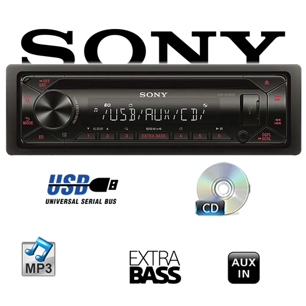 Sony CDXG1300U Autoradio Mit CD-Player USB AUX Extra Bass Rote Beleuchtung 6 Sony CDXG1300U Autoradio Mit CD-Player USB AUX Extra Bass Rote Beleuchtung - Image 6